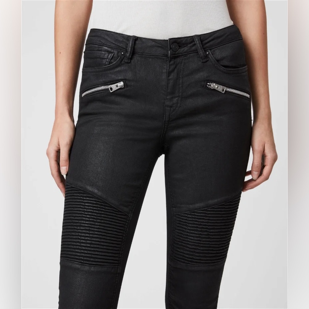 Zara zipper-detail black moto skinny jeans